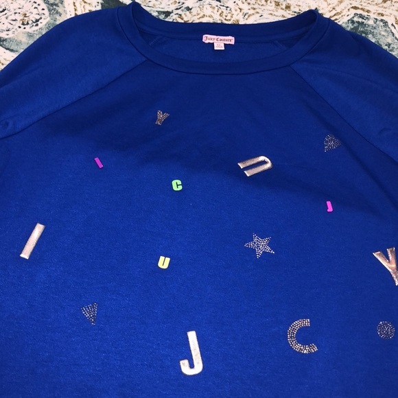 Juicy Couture size XLarge Royal blue cozy spellout sweatshirt - Picture 5 of 10